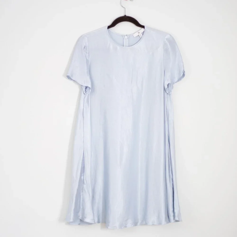 Satin Mini Dress Medium w/ Pockets Banana Republic Aurelia Light Blue - Picture 3 of 8